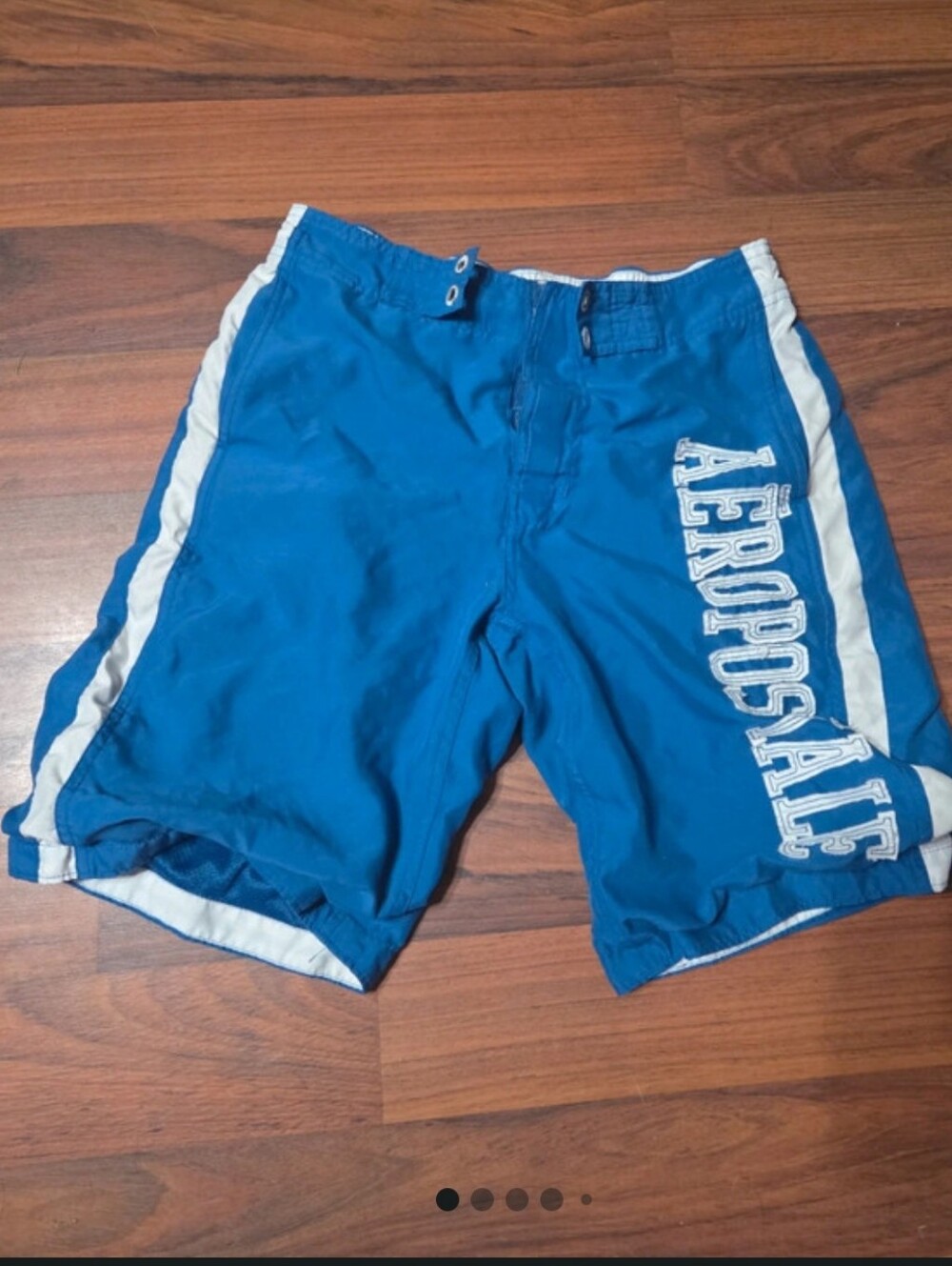 Aeropostale Men’s Blue Swim Shorts with White Side Stripes